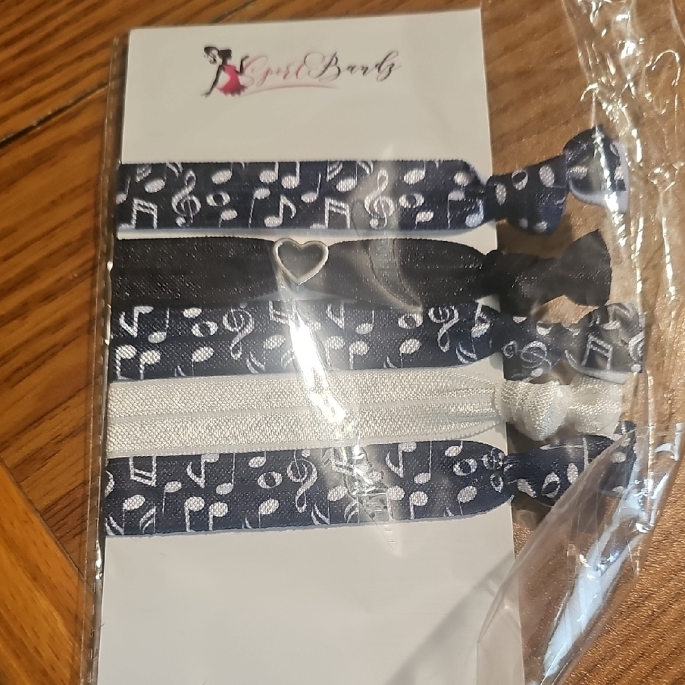 SportBands NWT Girls Musical Note Hair Ties Set - Black, White, and Blue